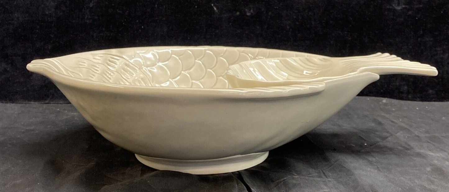 Fitz & Floyd Ivory Colored Fish Chip & Dip Bowl