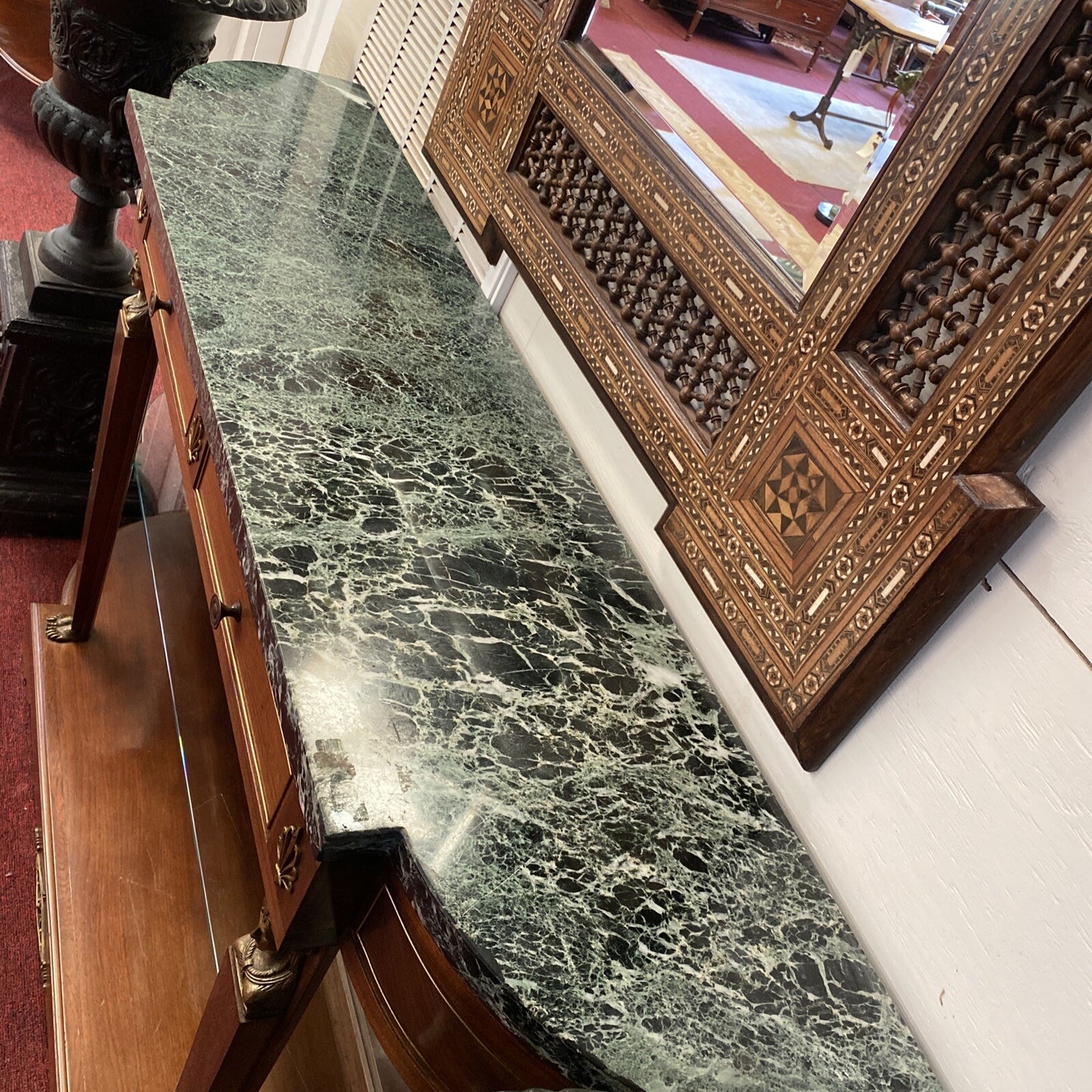 FRENCH MAHOGANY EMPIRE ENTRYWAY CONSOLE TABLE W/ MARBLE TOP