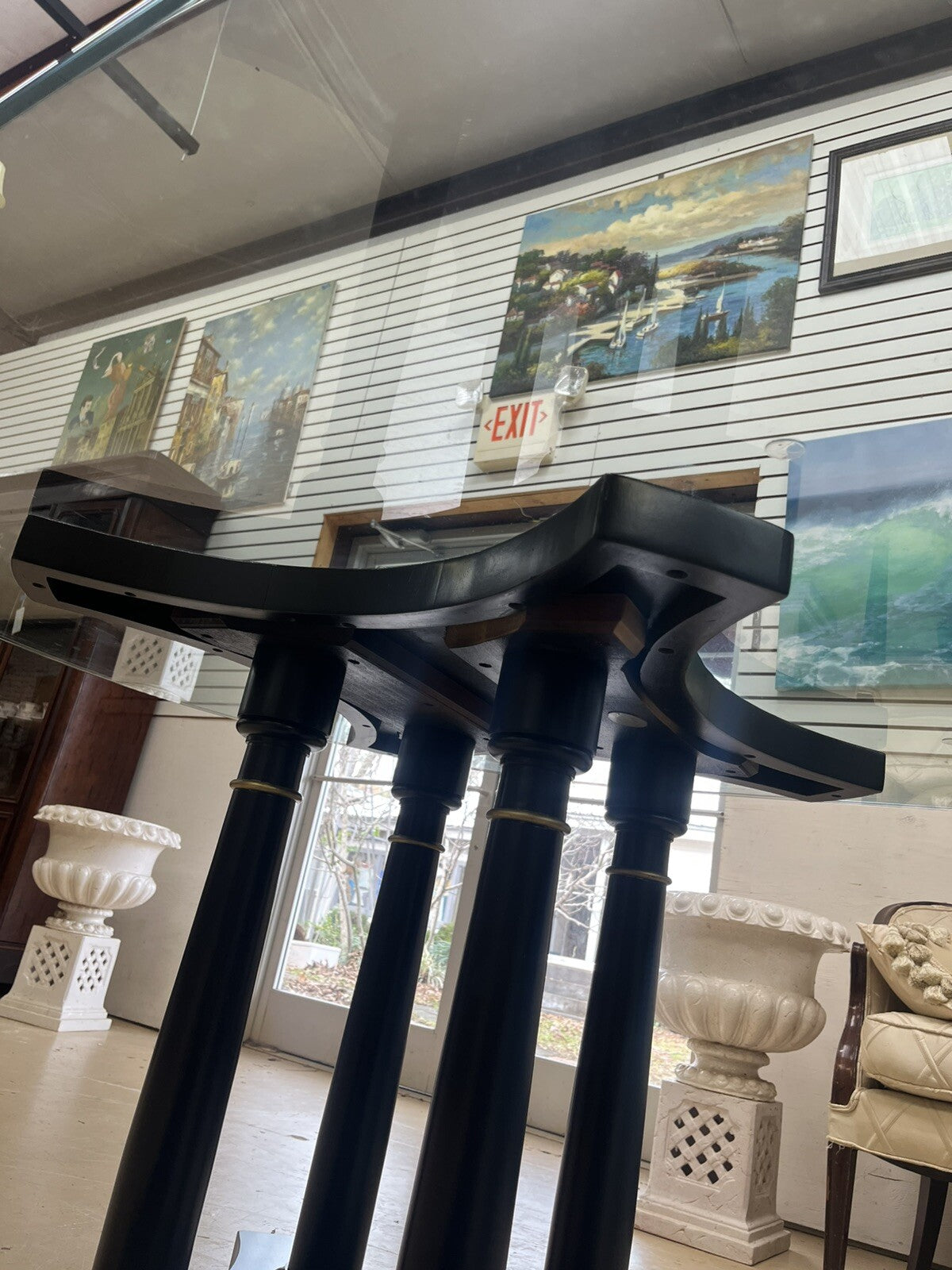 120" Glass Top Baker Furniture Co Black Lacquered Double Pedestal Table Paw FS3