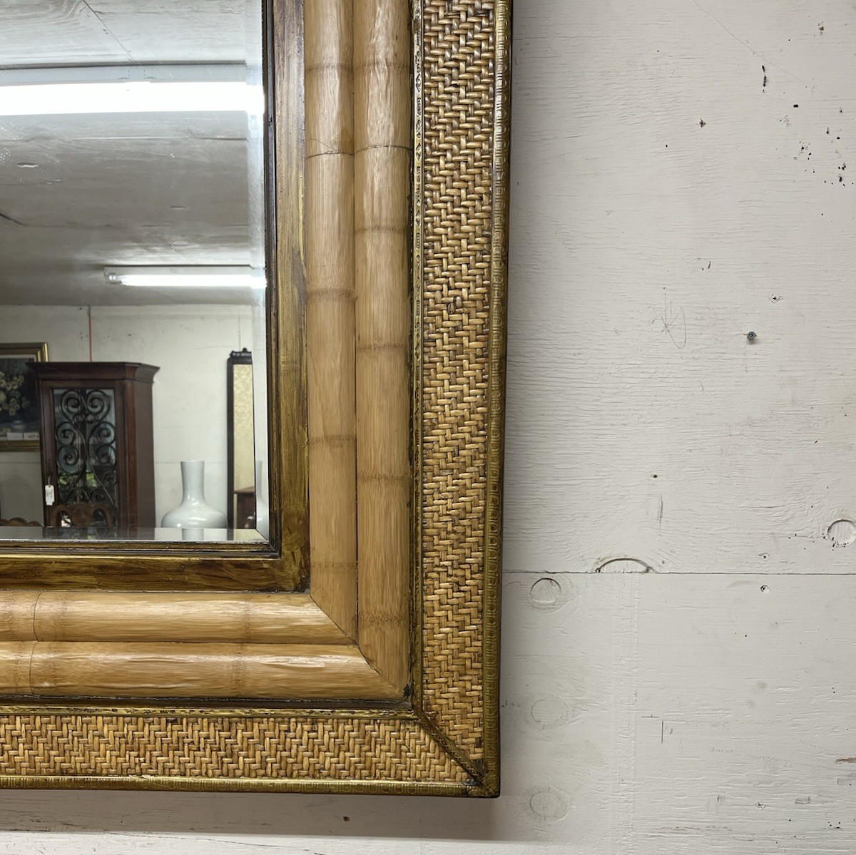 PAIR OF CARIBBEAN STYLE BAMBOO & WOVEN RATTAN FRAMED MIRRORS, 51" X 39.5"