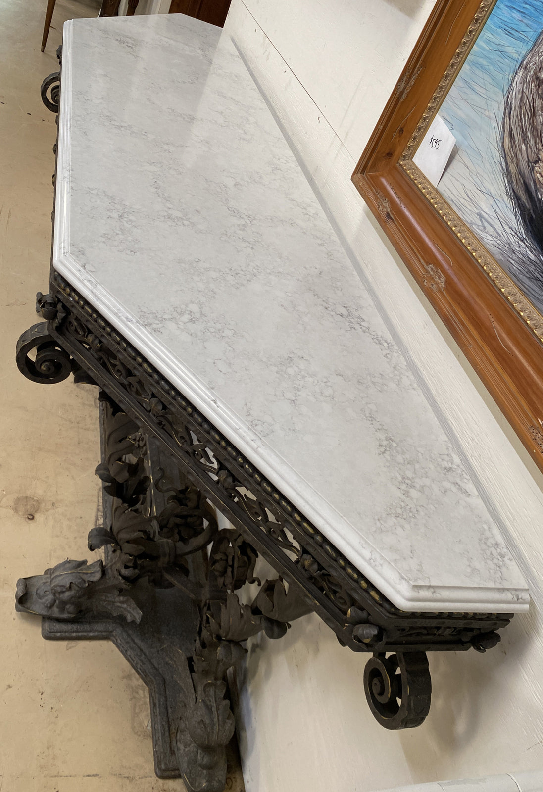 ANTIQUE ITALIAN VENETIAN WROUGHT IRON CONSOLE SIDEBOARD W/ WHITE QUARTZ TOP 105”