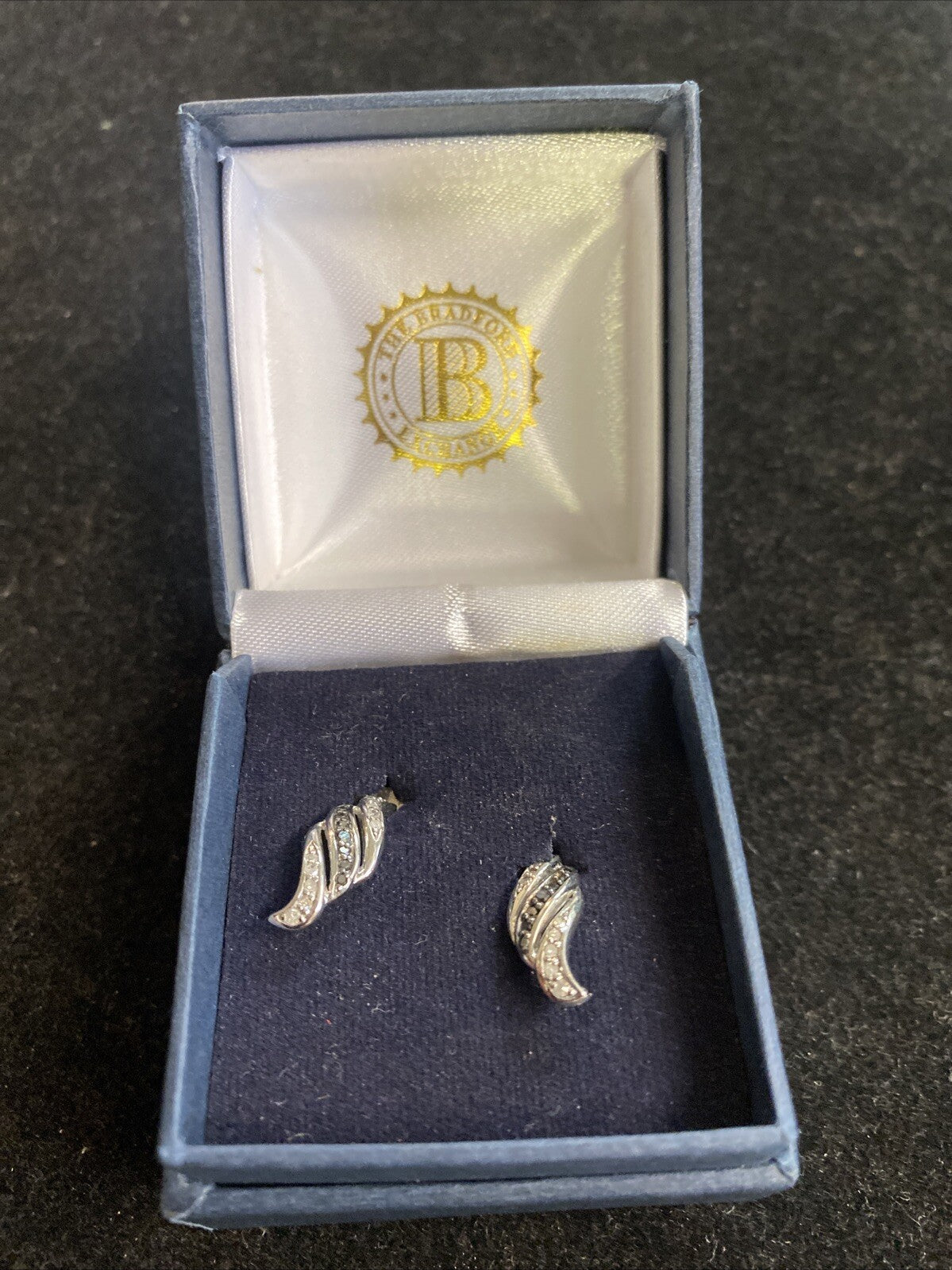 Bradford Exchange Sterling Pierced Earrings, Orig Box, small angel wings 1.7g
