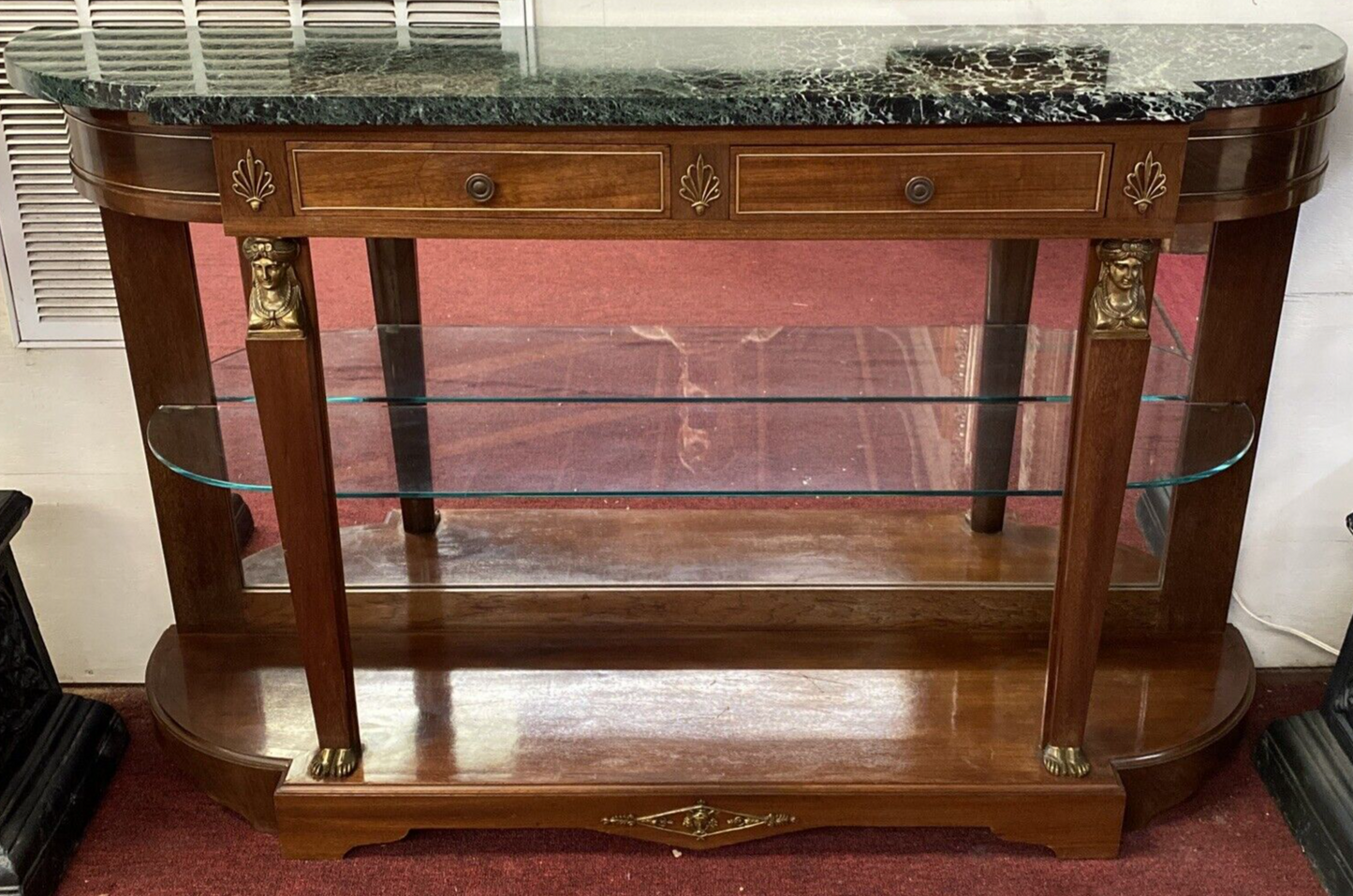 FRENCH MAHOGANY EMPIRE ENTRYWAY CONSOLE TABLE W/ MARBLE TOP