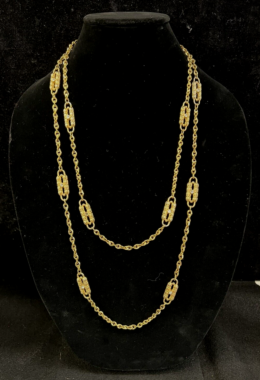 Camrose & Kross JBK gold Tone Rhinestone Paper Clip Chain Necklace 2 In One