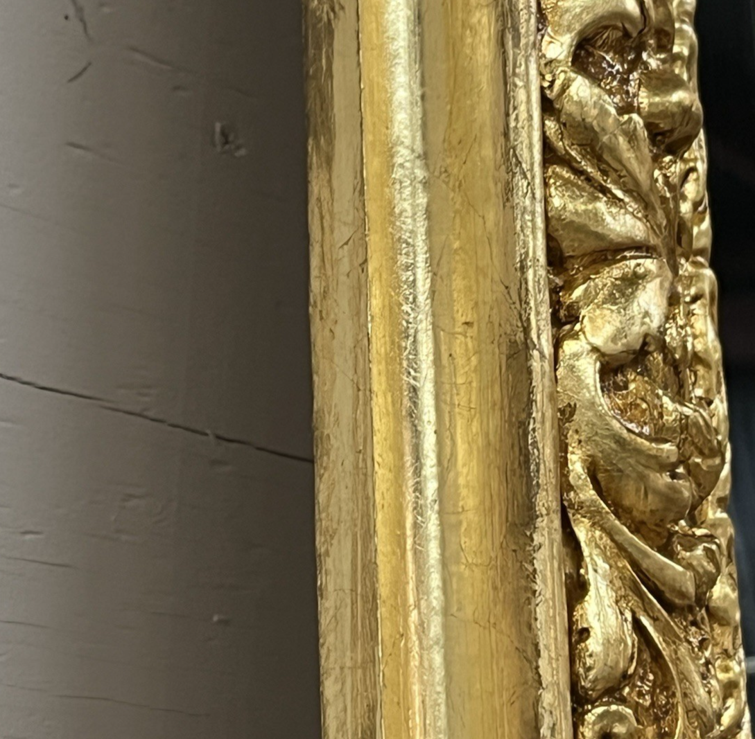 80.5" PAIR OF LARGE LOUIS XV GILT GOLD PARCLOSE CUSHION MIRRORS