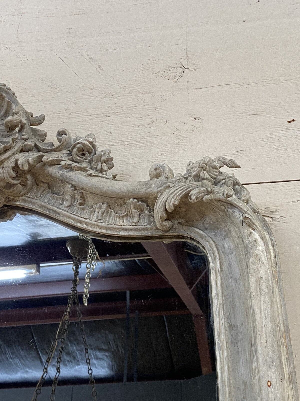 Painted Antique French Louis XV Rococo Style Floor Entryway Mirror 58" x 35"