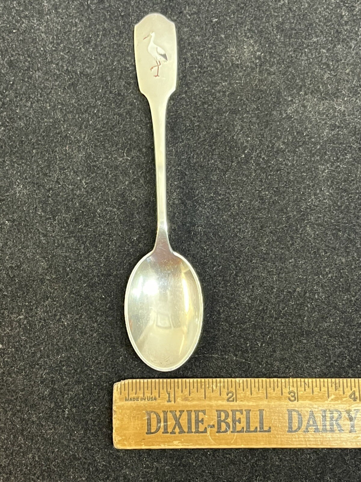 Denmark .925 Sterling Spoon w/ Enamel Stork Design 6" 27.9g
