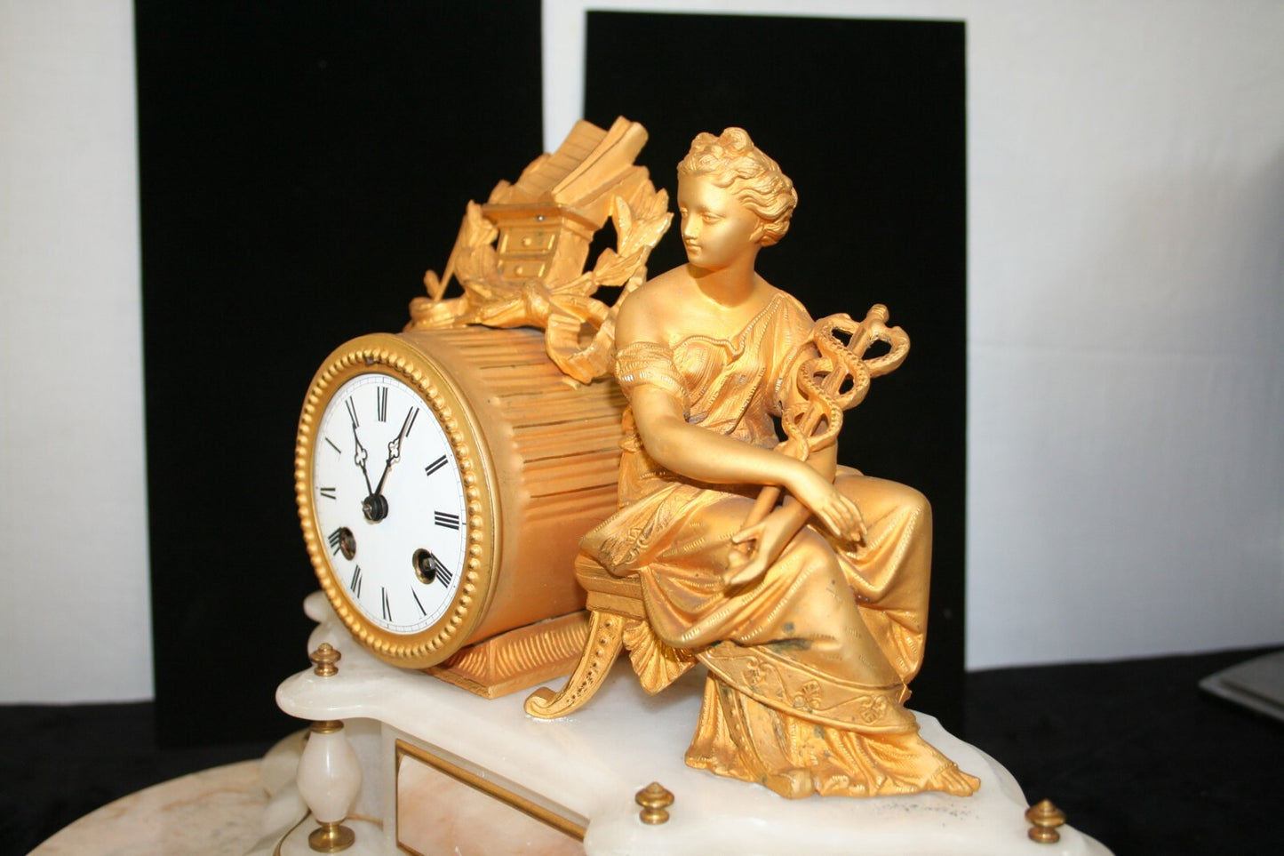 FRENCH FIGURAL GILT & ONYX GLASS DOME CLOCK 1875 Lenzkirch