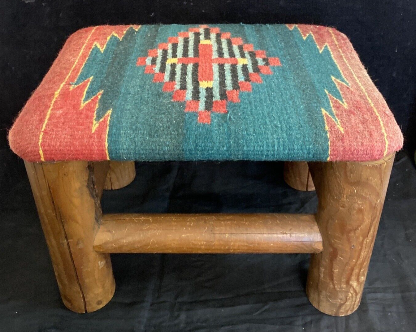 Rustic 11" Log Stool Handtied Navajo Cover Handmade Southwest Decor