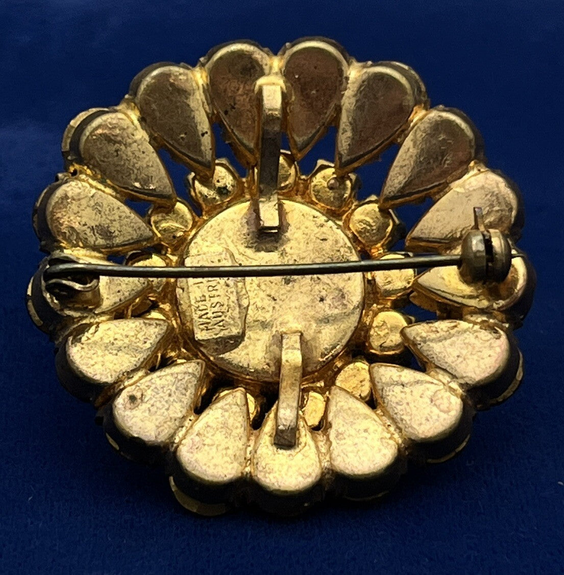 AUSTRIA Amazing  Rhinestone Vintage Dome Pin Topaz and Lime Green