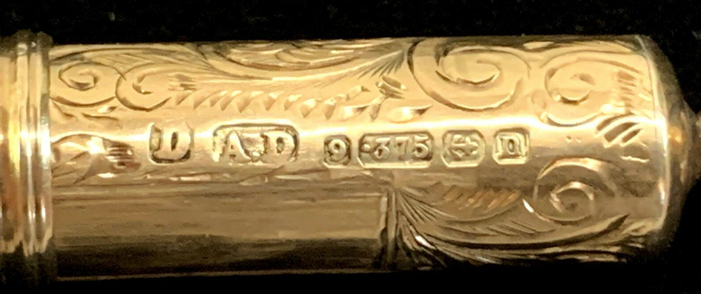 Antique 9 Kt Gold Pencil Holder w Pencil 1910's Edwardian w Bale for Necklace