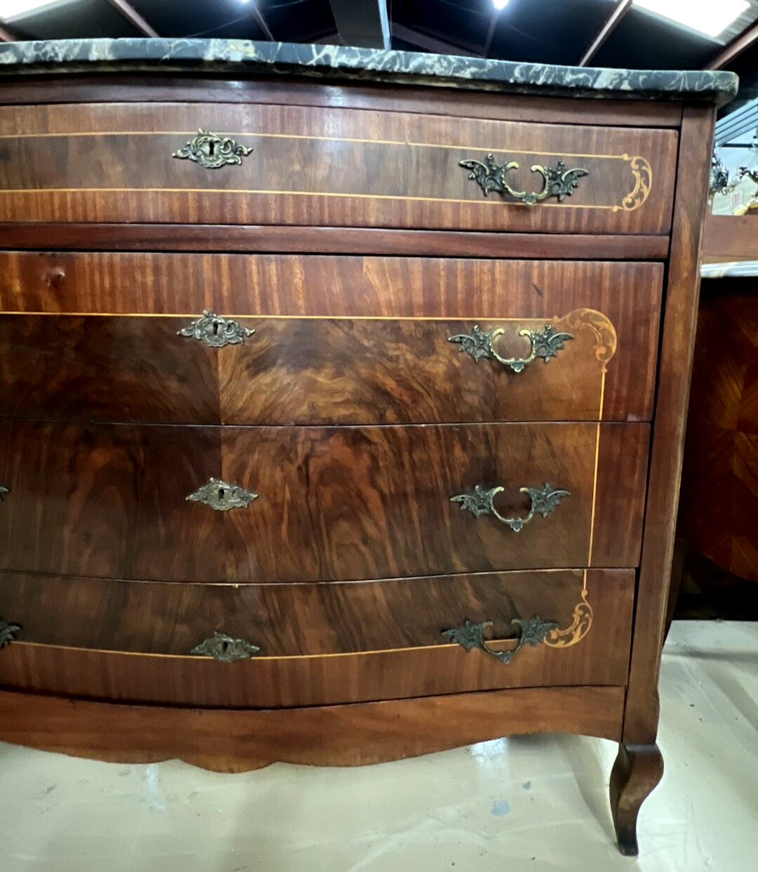 Antique Italian Inlaid Commode Chest of drawers Marble Top