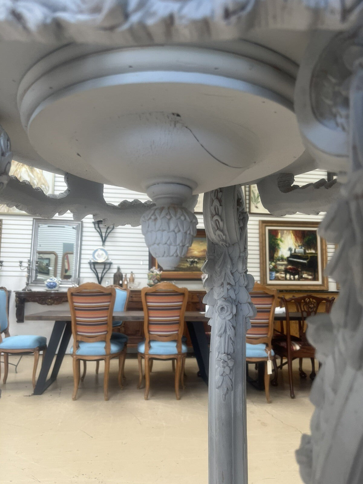 PAIR OF FRENCH LOUIS XIV GRAY-PAINTED TRIPOD JARDINIERES PLANTERS 51.5"H x 25"D