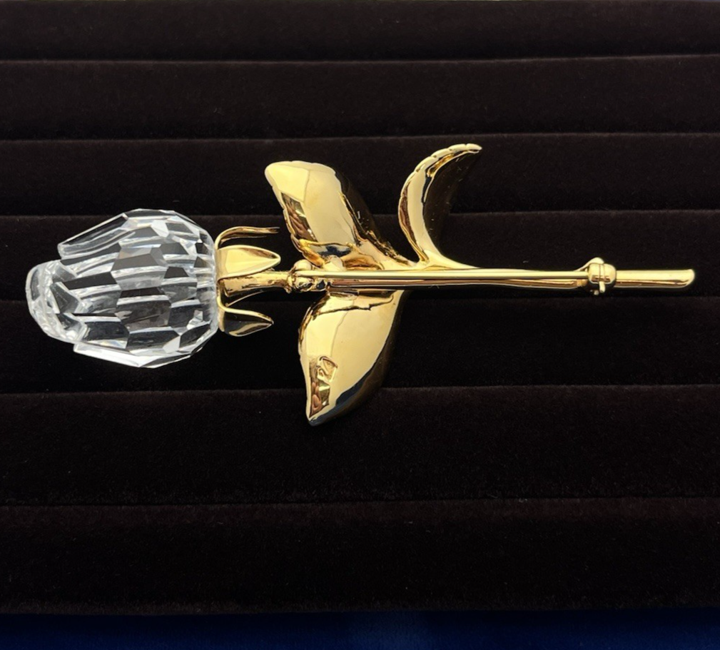 Swarovski Rose Brooch Gold Plated Clear Crystal “Memories Collection” Gorgeous!
