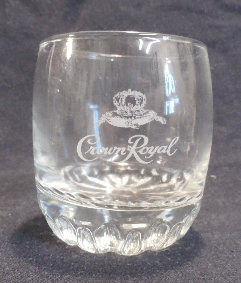 CROWN ROYAL Whisky Rocks Logo Glasses (4) Jewel Round Cut Base ITALY