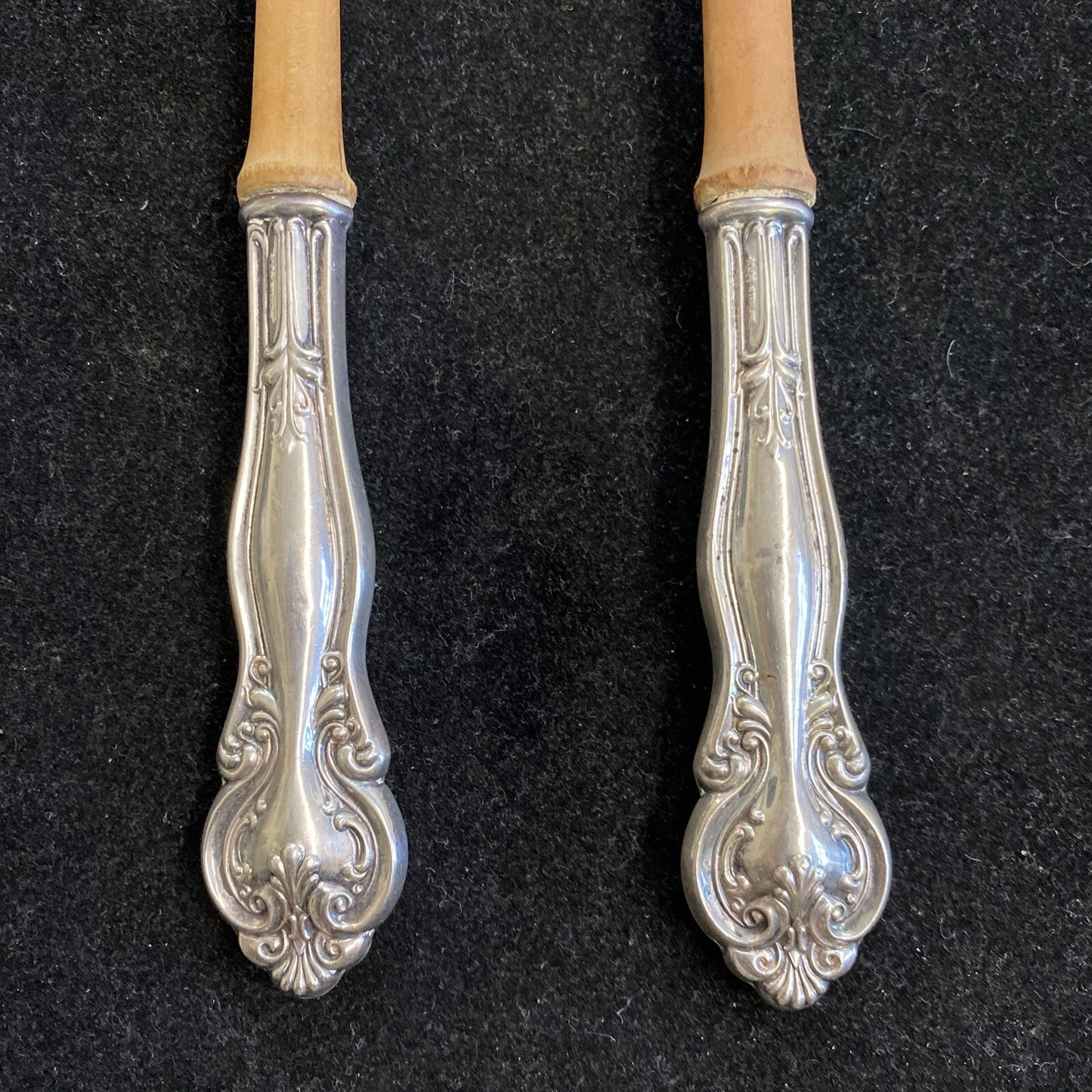 Frank M. Whiting Sterling "Lily" 10 1/4" Wooden Salad Serving Set