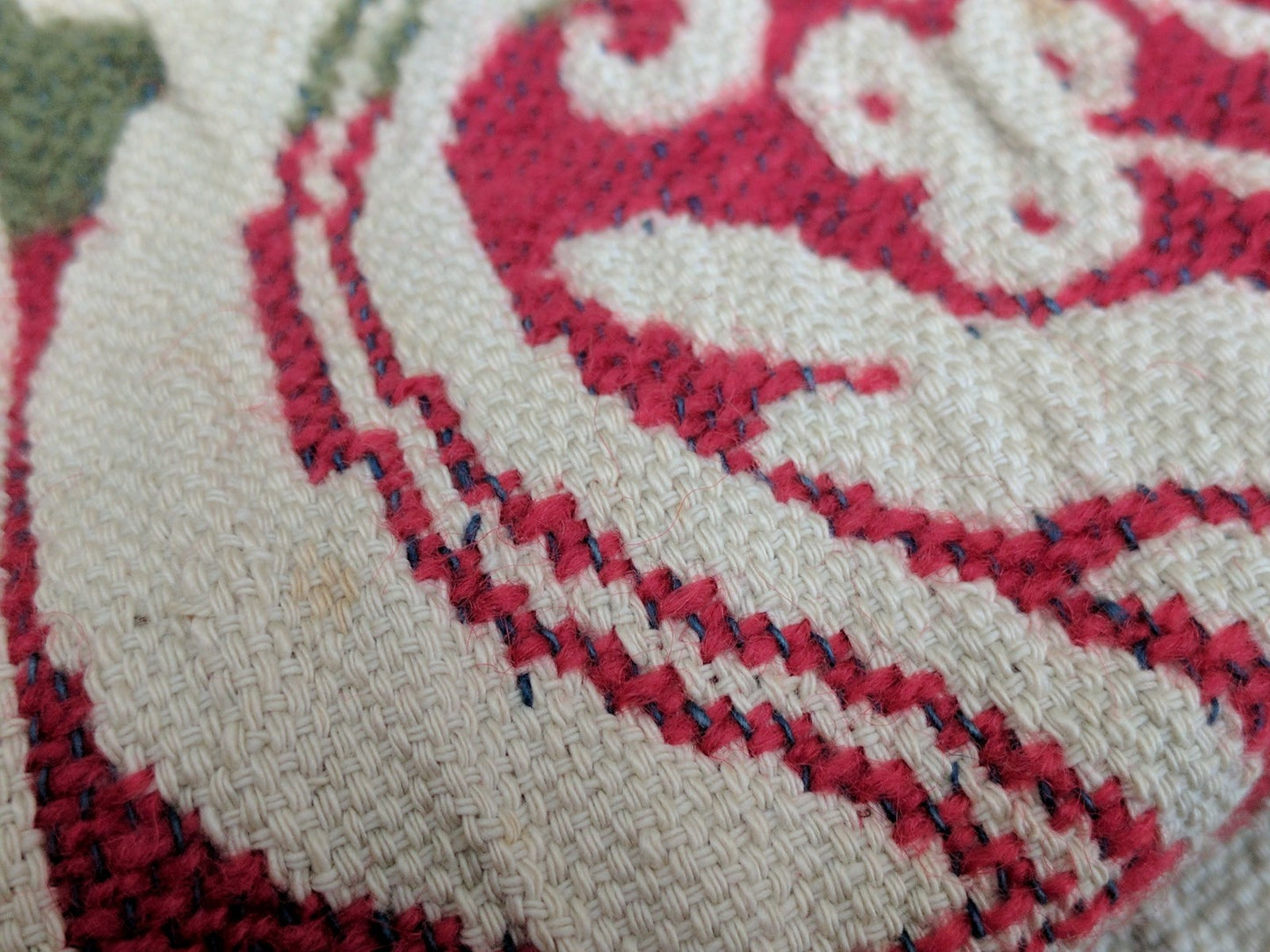 Antique Jacquard Wool Woven American 3 Color Coverlet mid1800's  Ohio? Signed NB