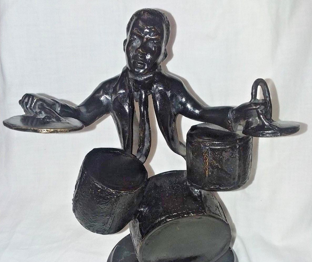 Pair African American Jazz Player Musician Bronze on Marble Base