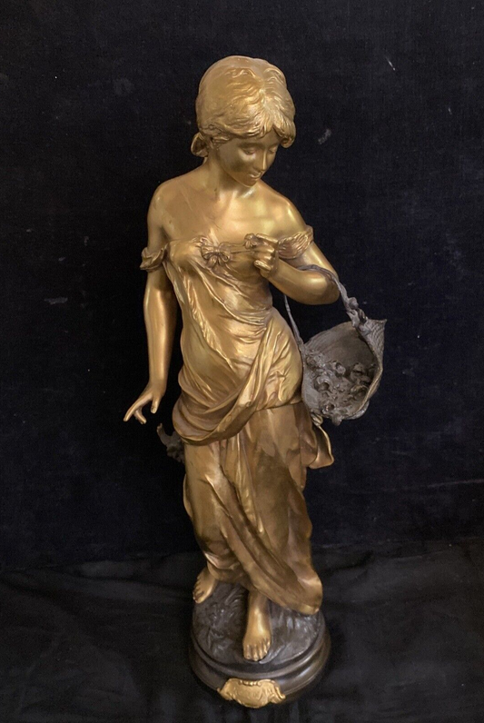 Rose De Mai Gilt Bronze Statue Rose of May Merchant Woman 20 1/4" MH