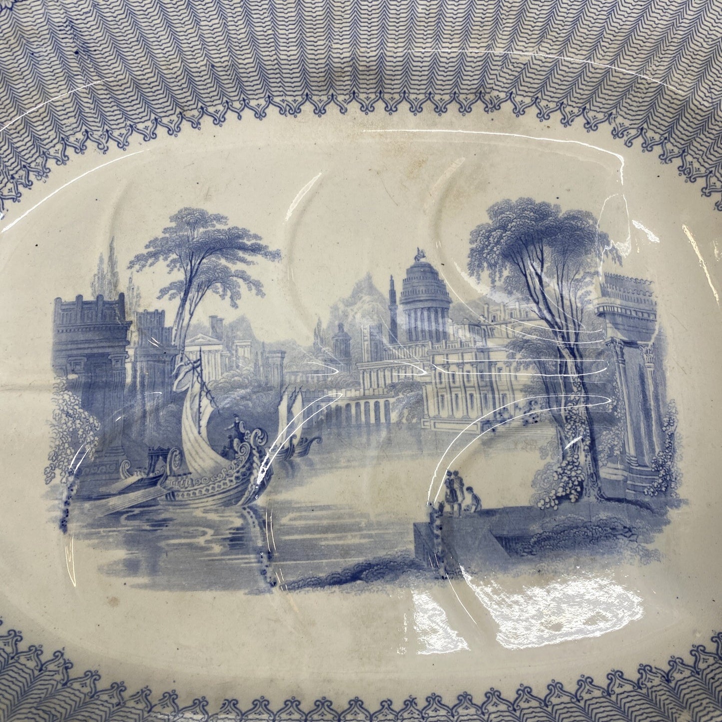 19.5" Blue White English Meat Platter W. K. Harvey 1845 Lindisfarne Castle KM11