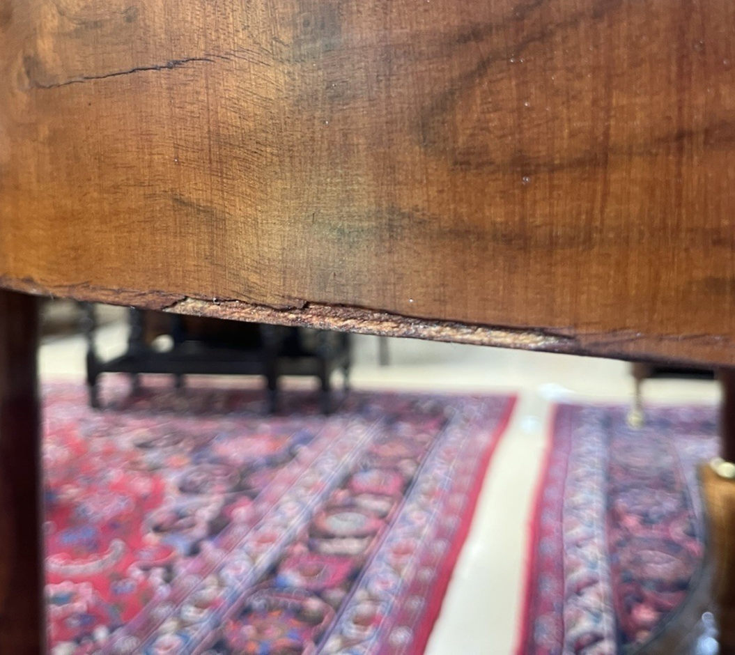 66" LARGE ROUND EMPIRE STYLE FIGURED BURL WALNUT CENTER ENTRYWAY TABLE