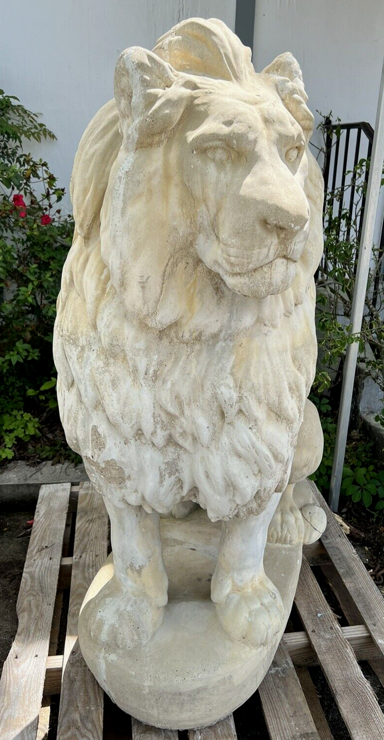 Full Size Large Pair of Belgian Cast Stone Entry Seated Lions Entrance Driveway