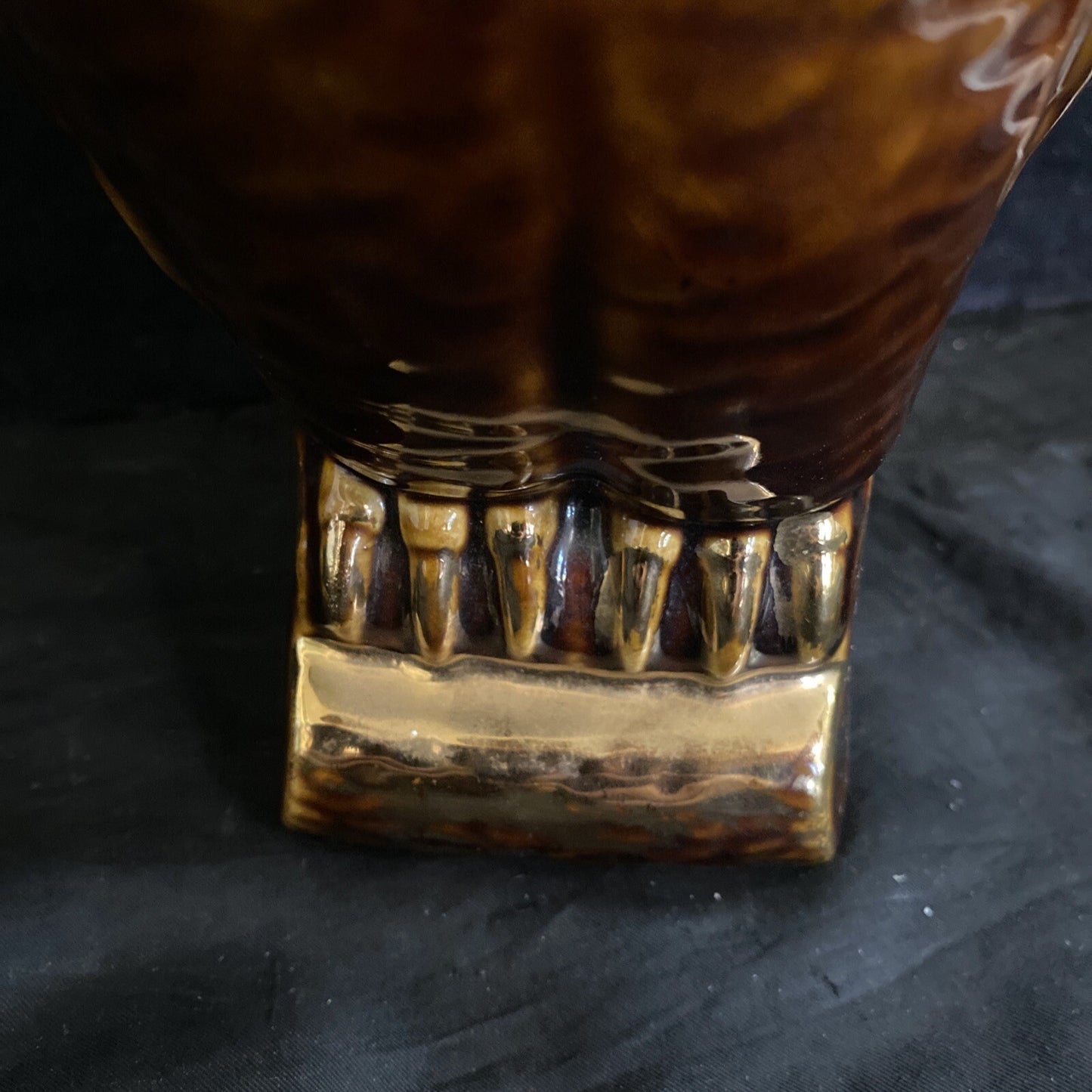 VTG Ceramic Brown & Gold Tone Owl Planter