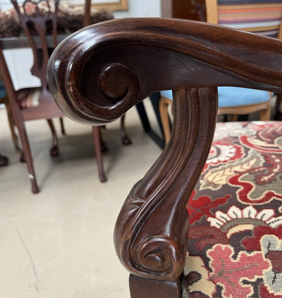 Pair French style  Armchairs  wood carved new upholstery w 2 pillows CL7