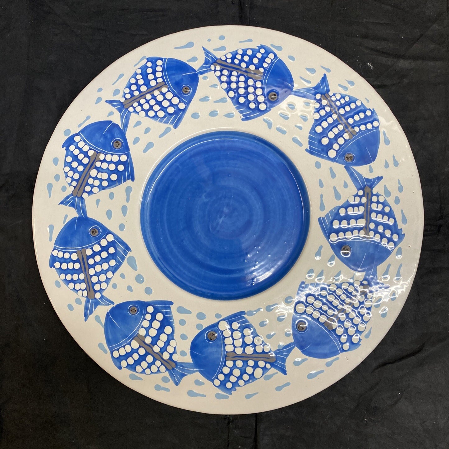 Val Demone Italy Blue & White Ceramic Fish Decorative Wall Platter KM7
