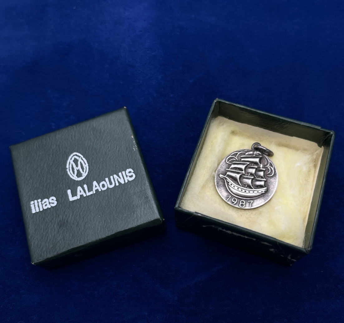 1987 Ilias Lalaounis Sterling Silver Sailing Ship Pendant w/ Original Box  6.2g