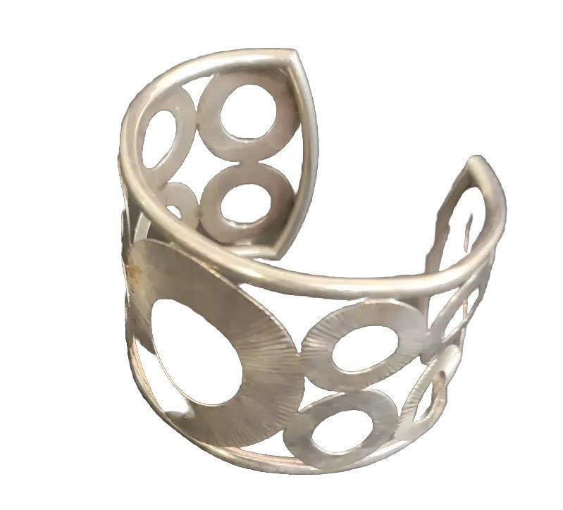 Sterling Circle Cut-Out Cuff Bracelet Marked Thailand 925 w designer logo