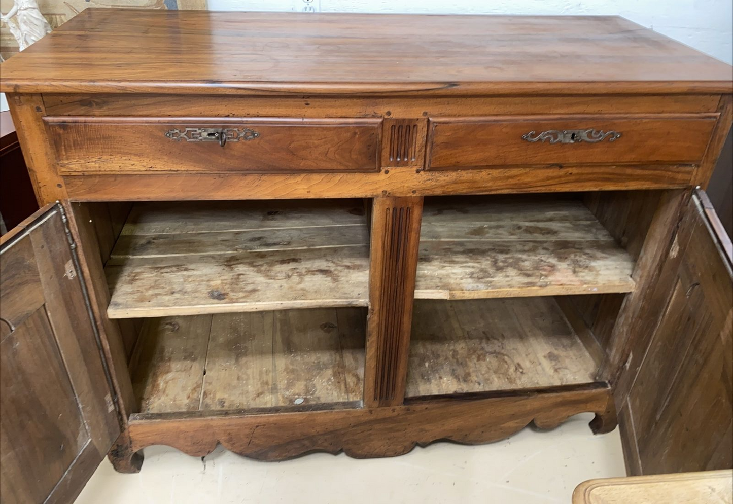 Antique French Louis XV Philippe Figured Walnut Chest Commode Sideboard Server
