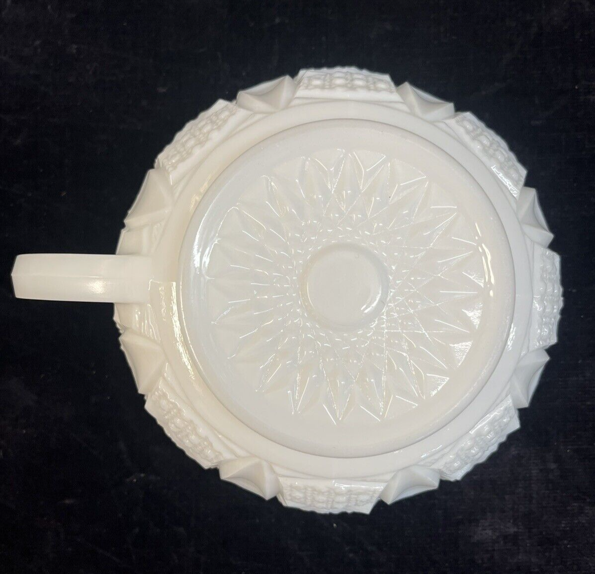 Nappy Bowl with Handle White Milk Glass L E Smith Quintec Pattern