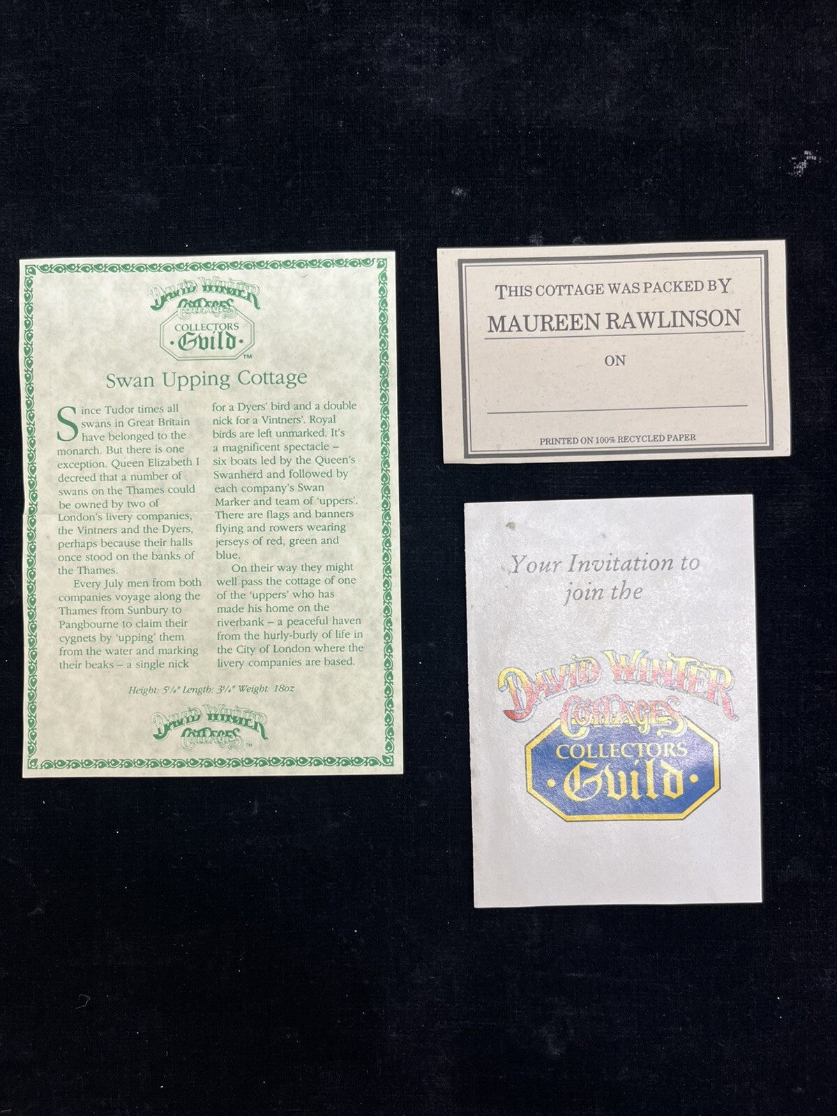 1993 David Winter Cottages Collectors Guild #14 Swan Upping Cottage in Box