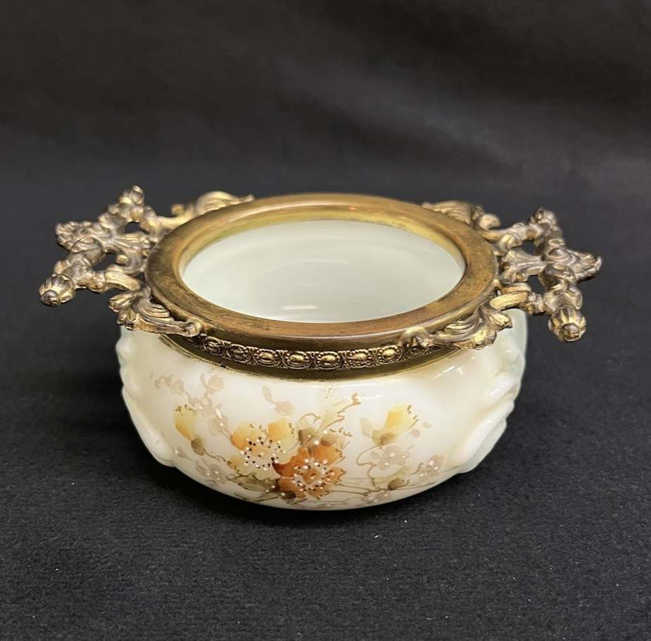 Signed C.F. Monroe Co. Wave Crest Hand Painted Opal Glass Open Pin/Trinket Dish