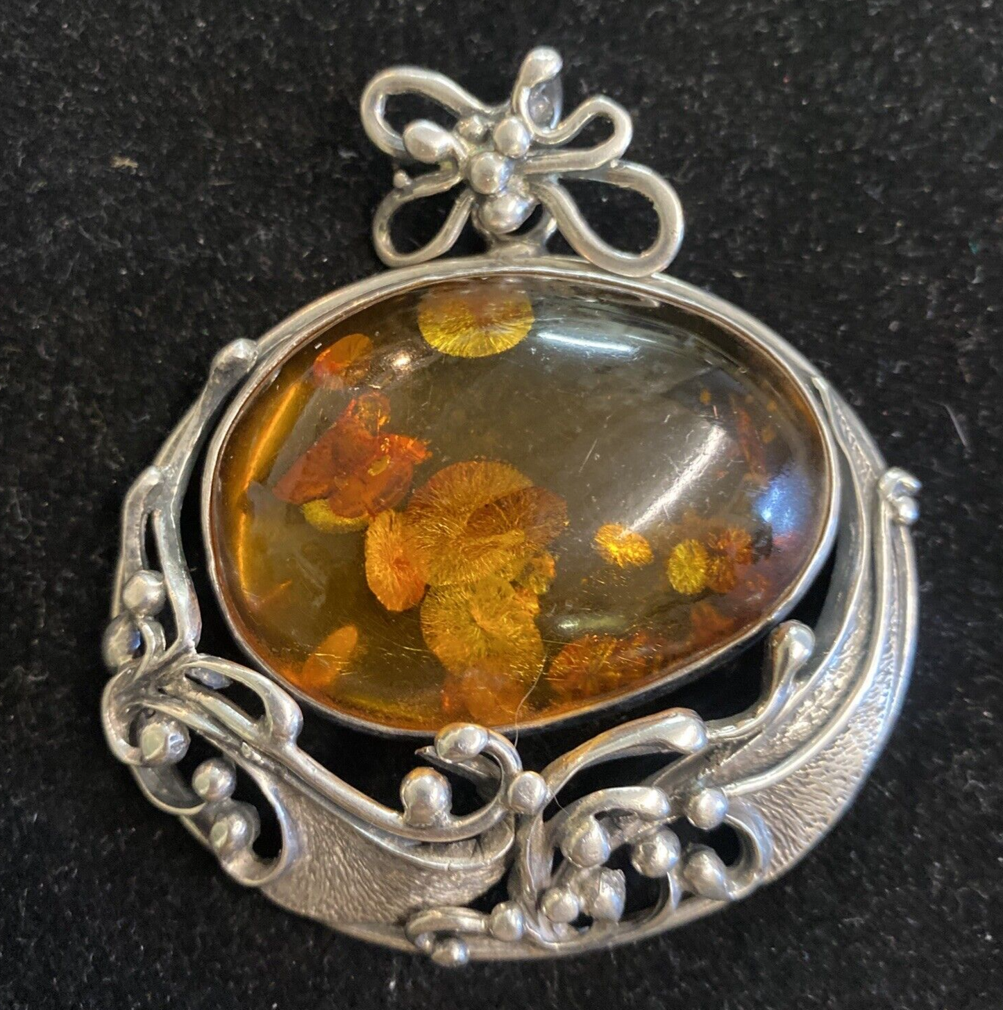 Sterling Silver & Amber 3" Pendant 53g