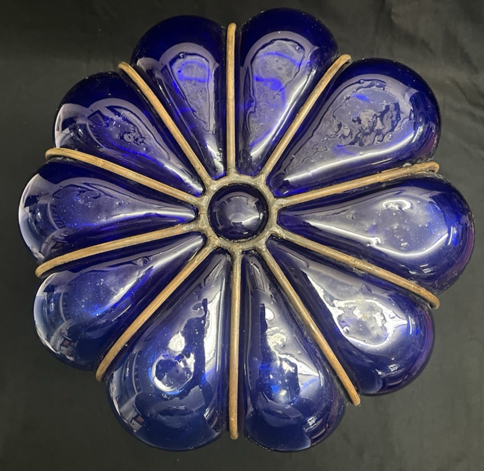 Murano Style Cylindrical Cage Bubble Blown Cobalt Glass Sculptural Ficture 18"