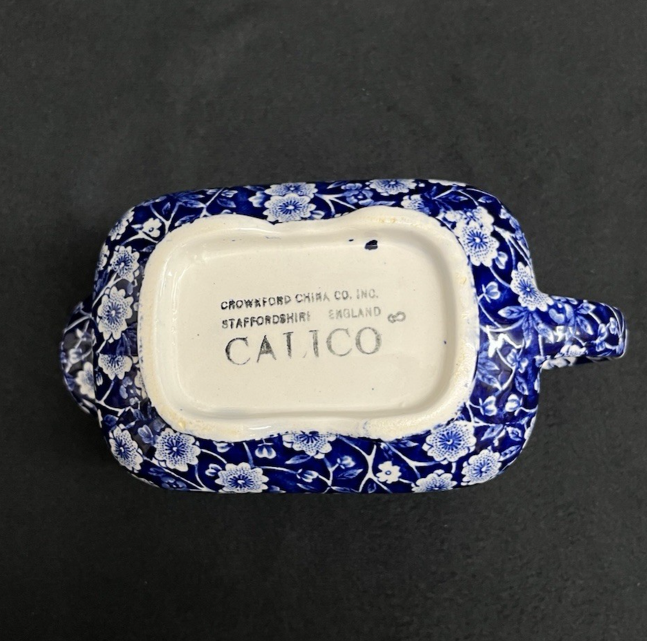 Blue Calico Crownford Staffordshire China Gravy Boat 7"