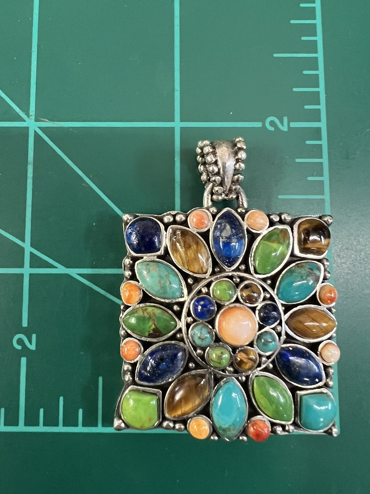 Multi Stone Blossom Pendant 925 SS Lapis Lazuli, Coral , Turquoise, Don Lucas