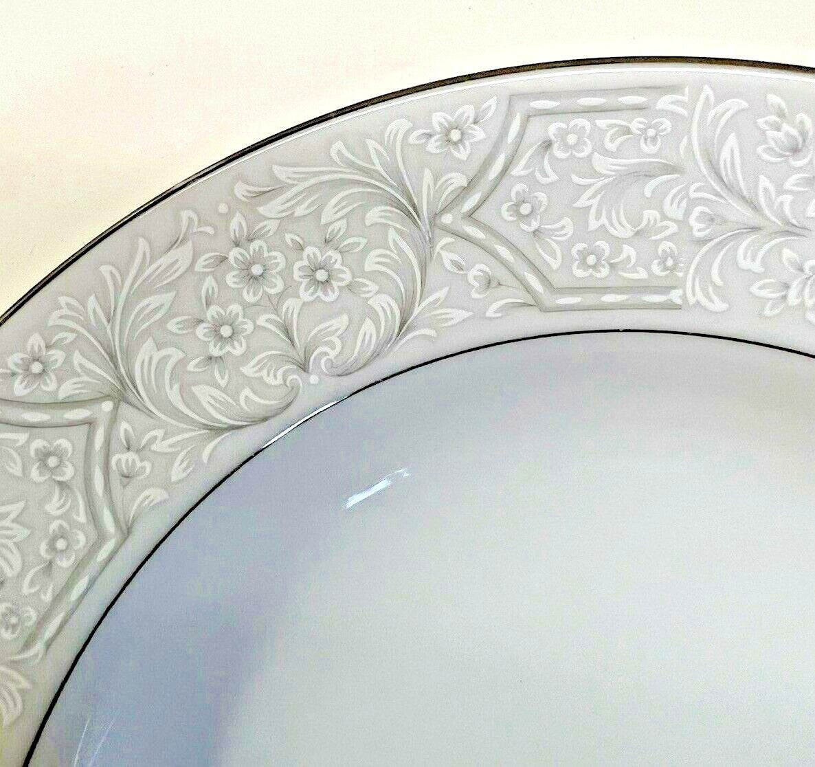 12 Sango Lisbon 3790 Rim Soup Bowls 8 1/2" Made in Japan white & gray floral