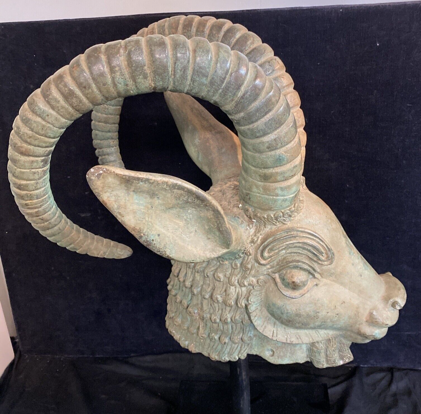 Persian Style Mounted Cast Bronze Ram's Head Sculpture