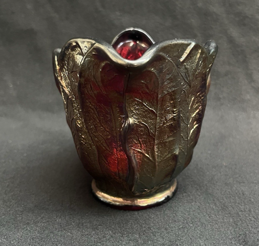 Vintage Imperial Glass Iridescent Everglade Sunset Ruby Red Creamer & Sugar