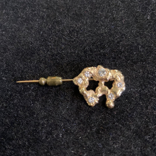 14K Yellow Gold with Real Diamonds Nugget Brooch Pin 4.7g TESTED