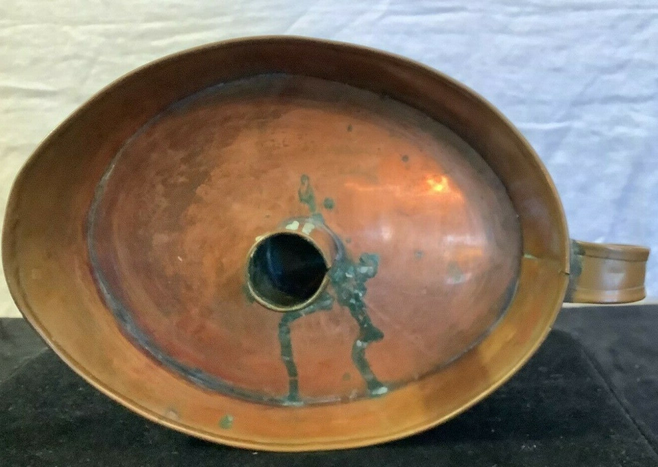 Antique Copper CANDLE HOLDER w Finger Loop Chamber stick 1800's