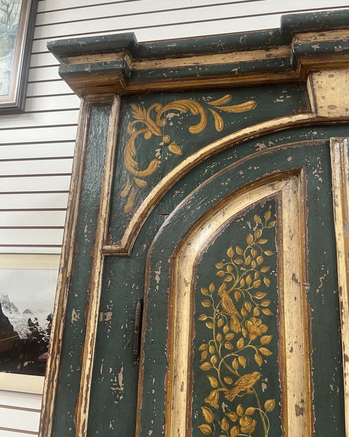 Antique Large Floral and Bird Painted Swedish Armoire Cabinet 94.5" x 51"  CL5