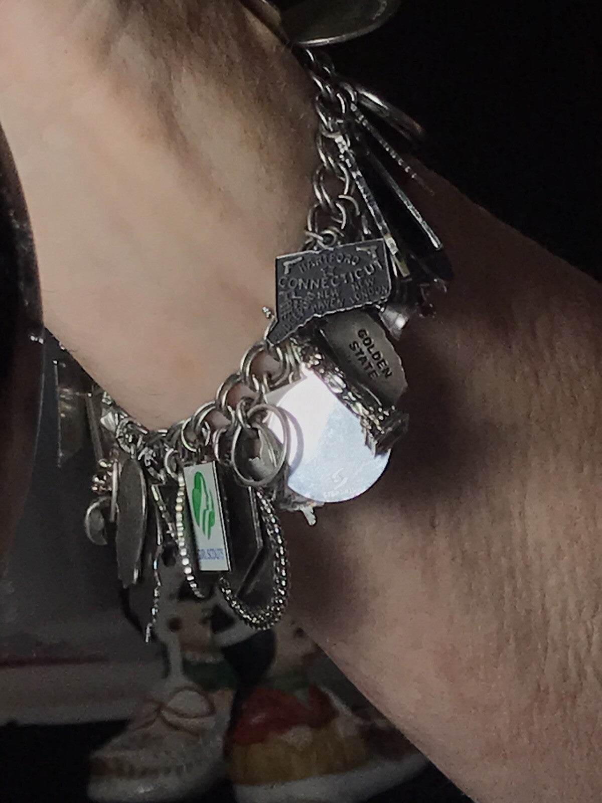 VTG Sterling Silver Charm Bracelet  7-1/4" (125 g) 1960's Safety Chain 43 Charms