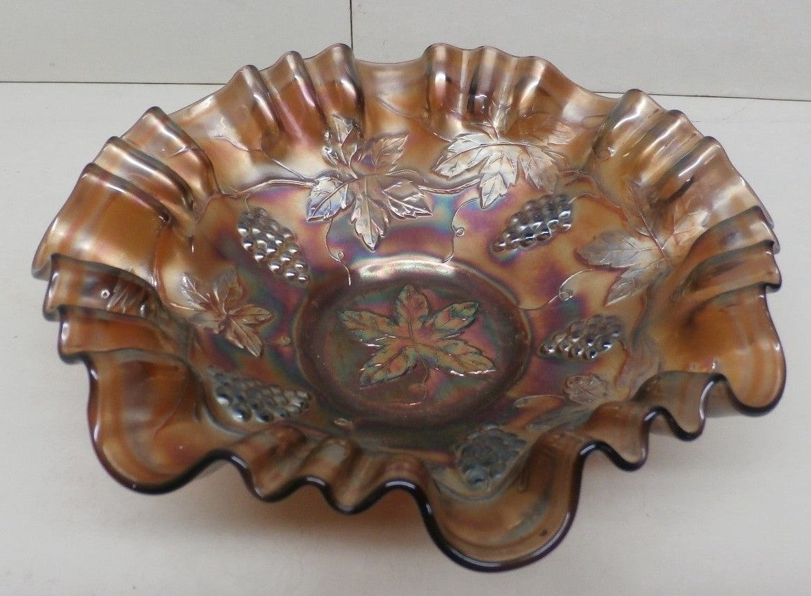 Fenton Amethyst 1907 "Vintage" Grape and Leaves Carnival Glass Bowl 8 1/2"