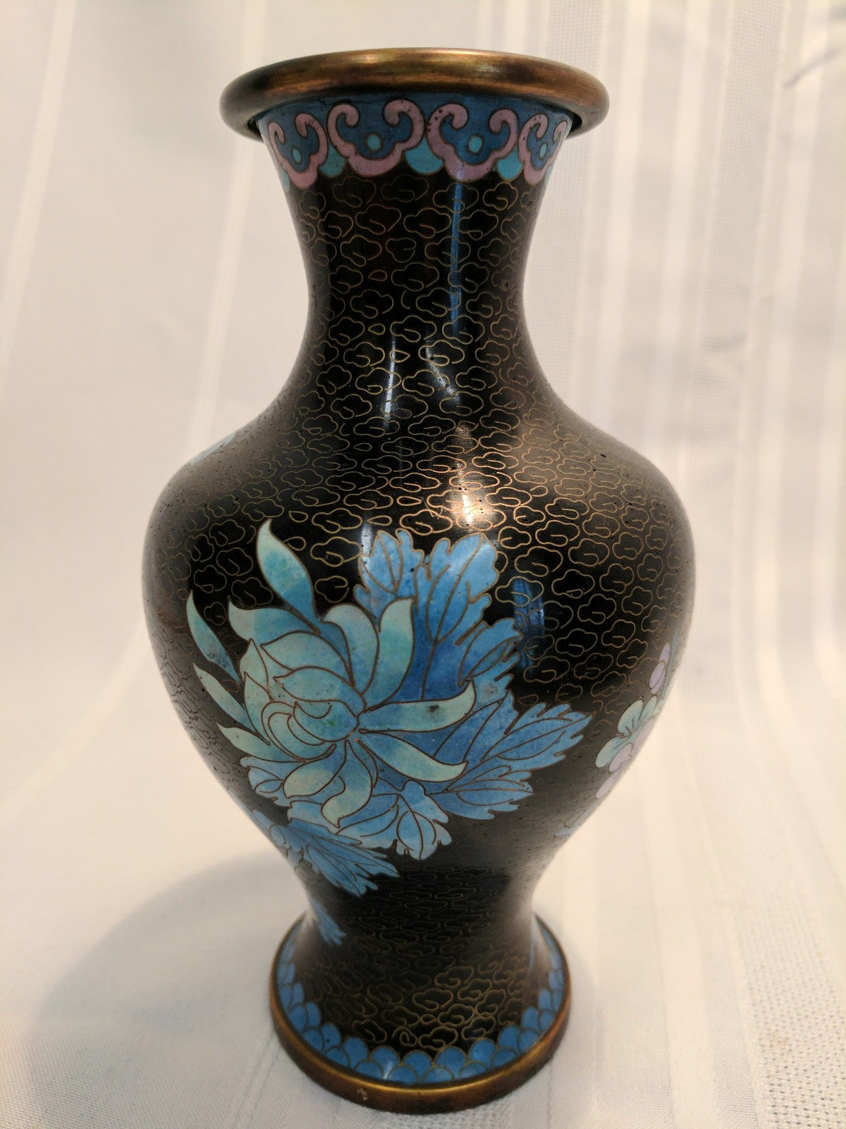 Antique pair Chinese cloisonne floral vases