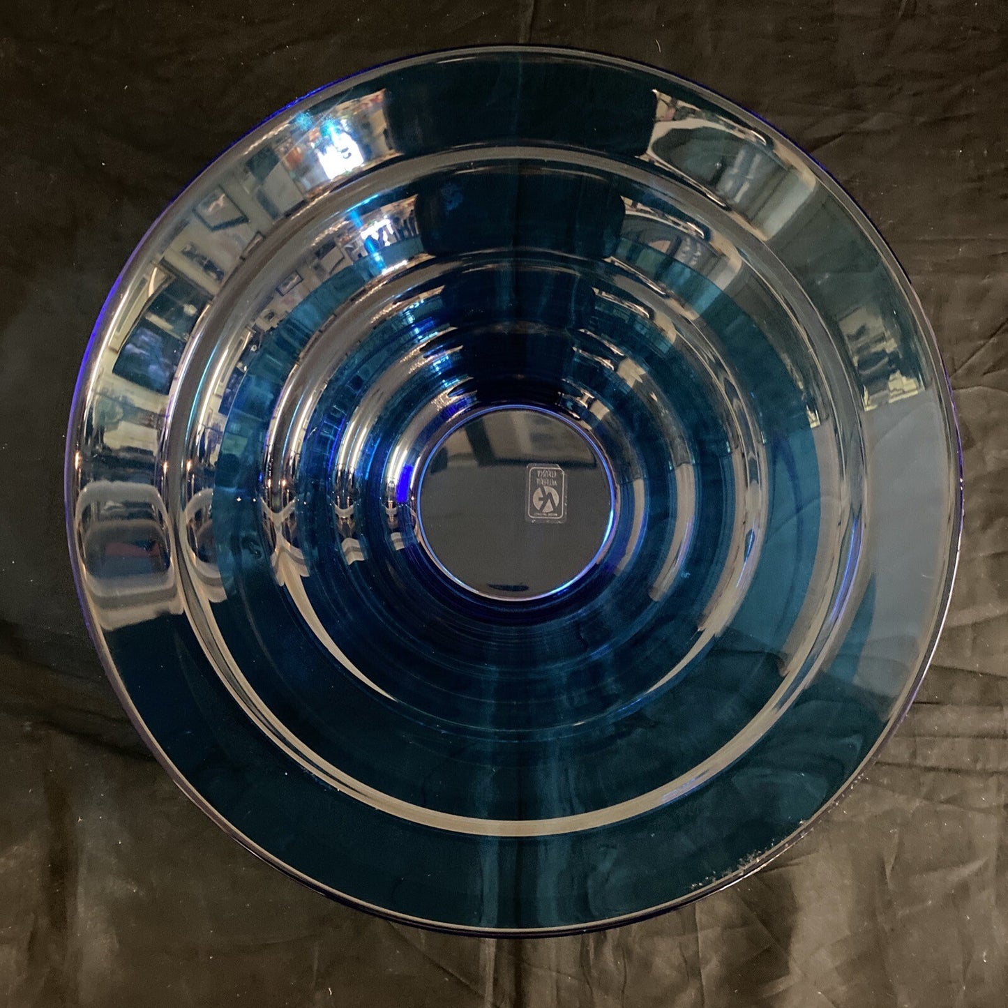 Vetreria Etrusca Italy Tiered Glass Cobalt Blue 12" Serving Bowl orig sticker