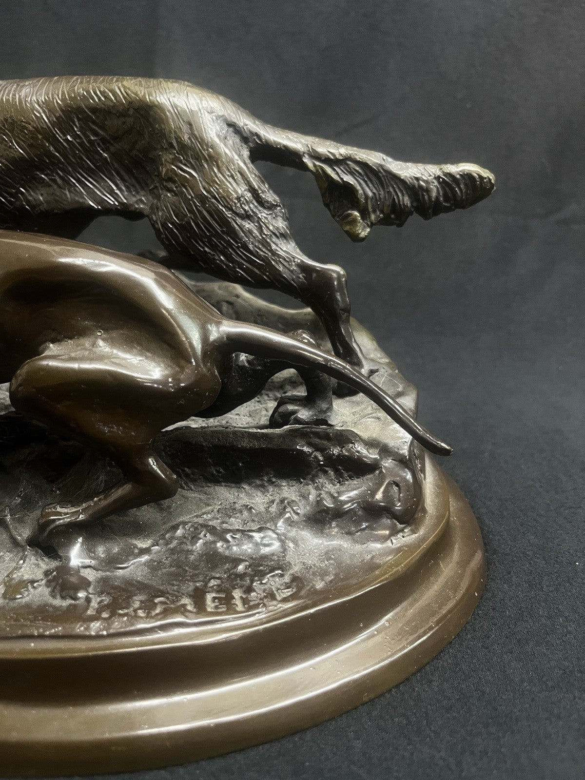 Signed Pierre-Jules PJ Mêne Bronze Hunting Hounds Dogs Duck Sculpture 16" PB10